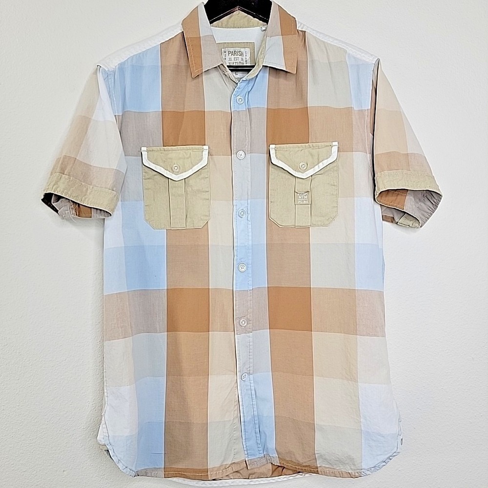 Parish Nation Plaid Button Up Shirt Mens Large Short Sleeve Cotton